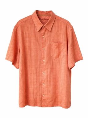 Tommy Bahama Linen Shirt Mens XL Coral Striped Button Front Camp Beach Casual